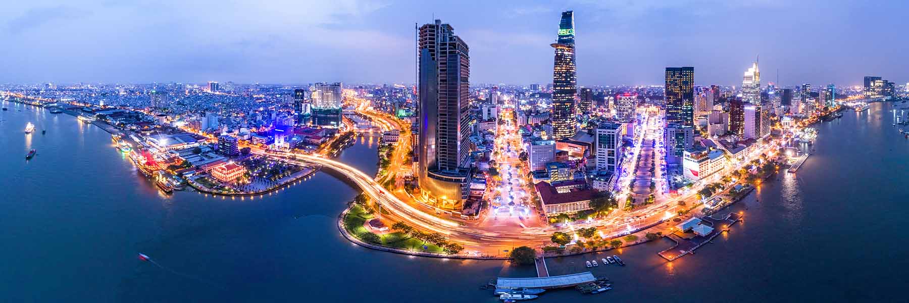 Ho Chi Minh City, Vietnam at dusk.